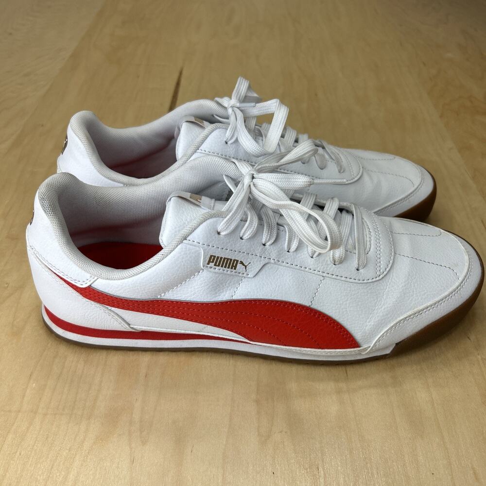 Puma Roma Men White Red Sneakers Size 10 Leather Casual Lace Up Shoes 397452-21